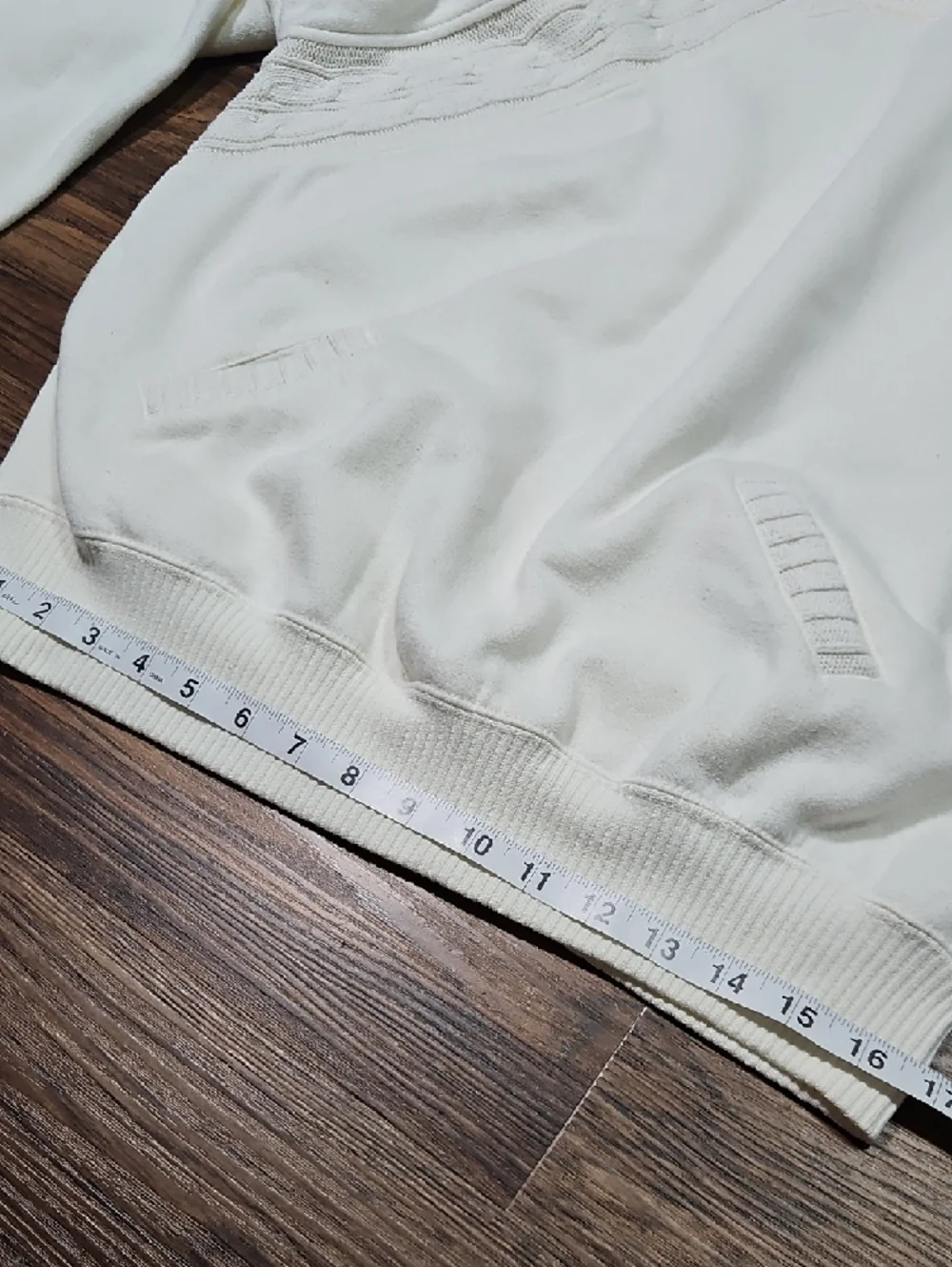 Vintage Carriage Court Cream Mock Neck Sweatshirt Large Cable Knit Trim